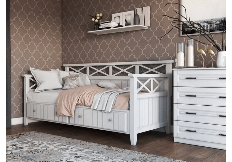 Кровать Амелия с ящиками (белый античный)+ основание ортопедическое