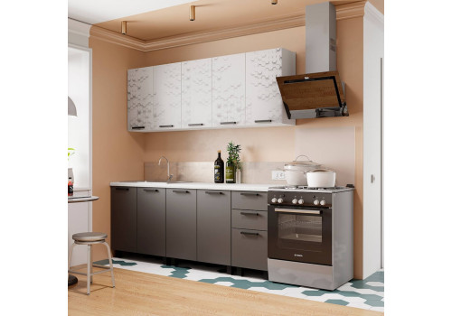 Кухня 3D Техно Белый/ F02