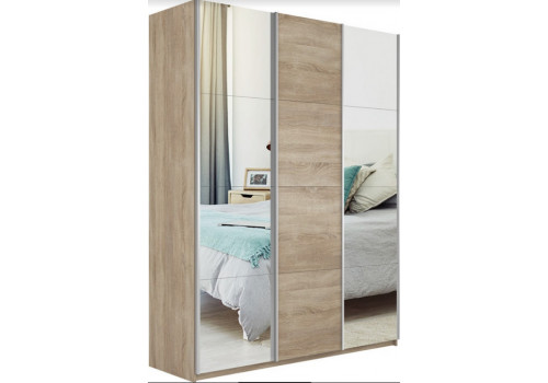 Шкаф-купе Прайм 3-х дверный (Зеркало/ЛДСП/Зеркало) Сонома